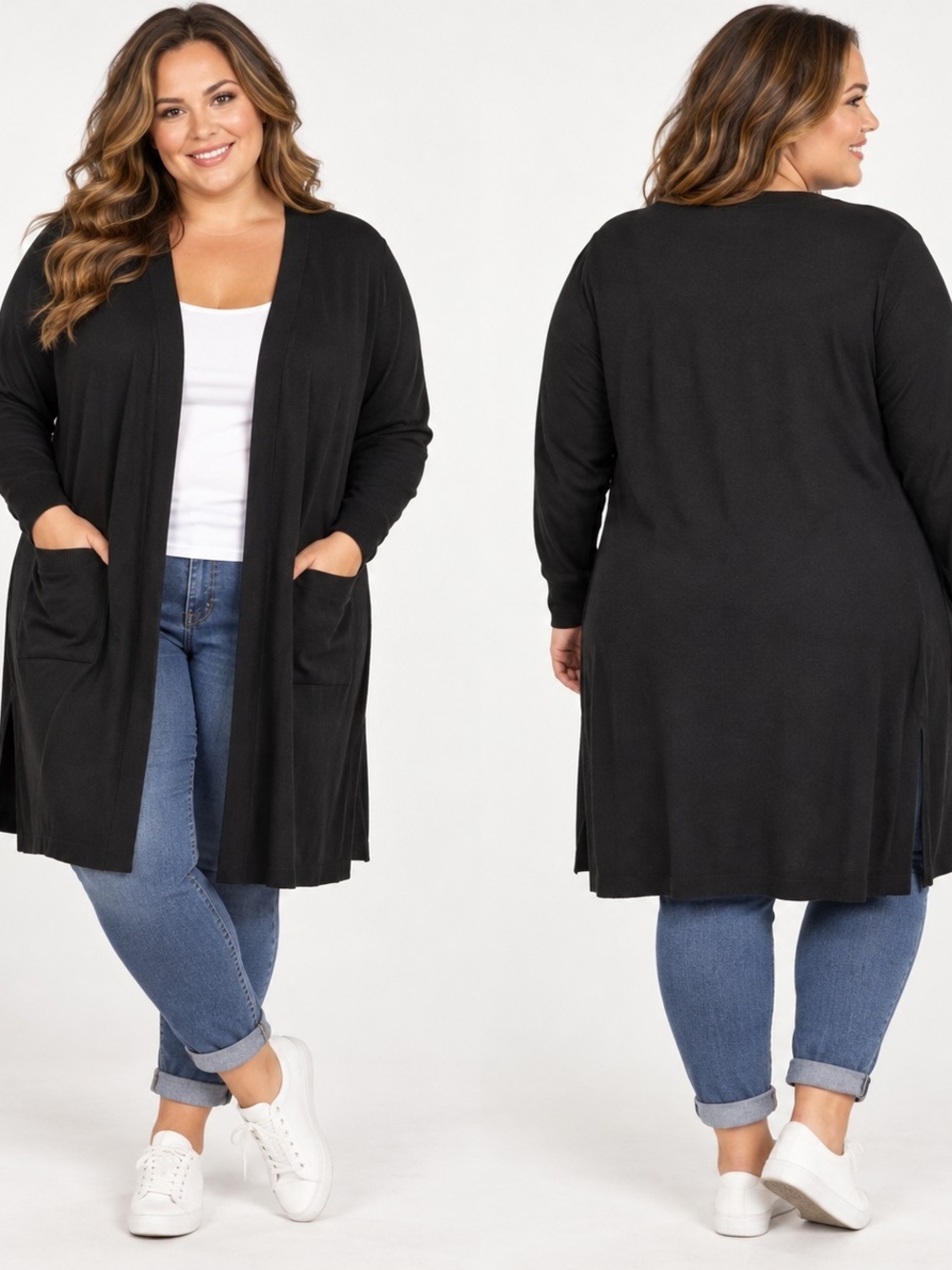 Amazon Essentials Black 3X Long Open Front Cardigan Casual Minimalist Everyday